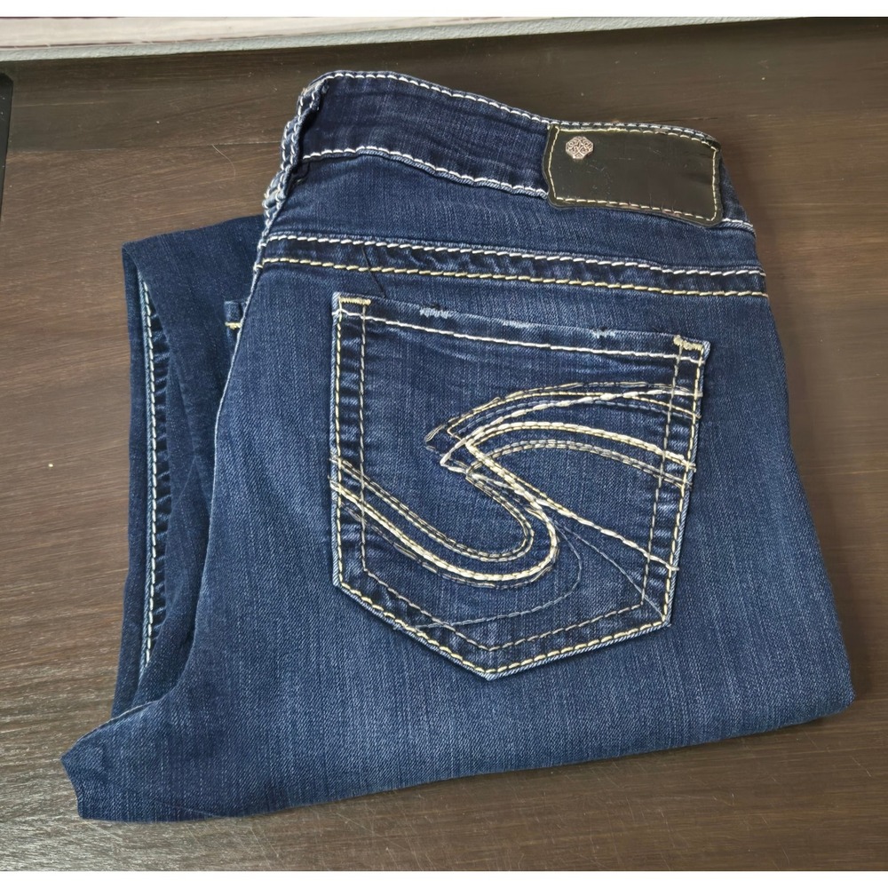 Silver Jeans Co Suki Mid Skinny Dark Wash Contrast Stitch Jeans W29 L31